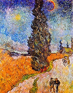 Vincent Van Gogh Cypress Tree with Sun and Moon